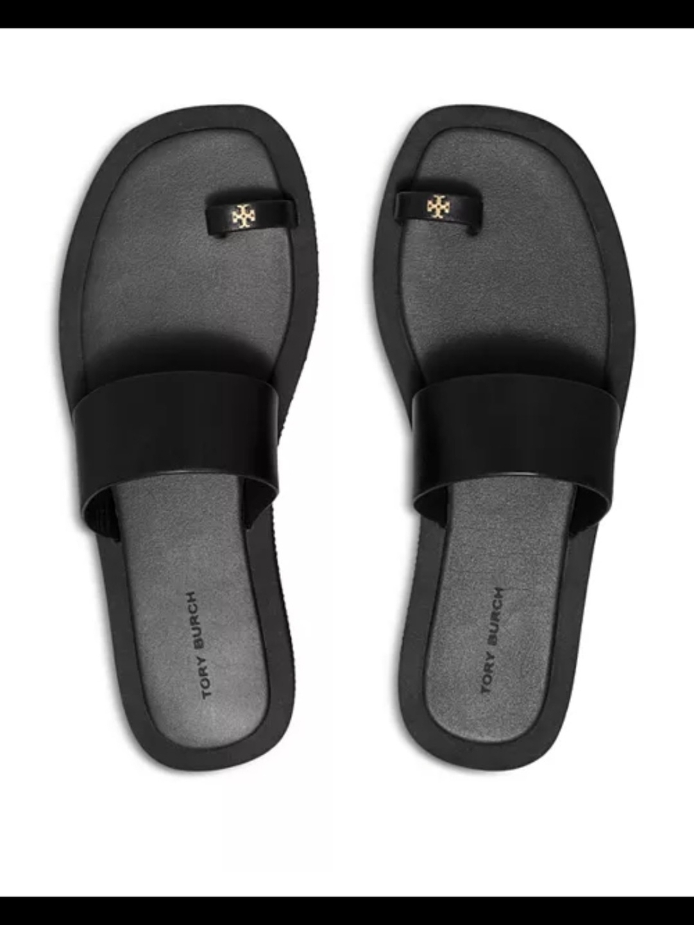 Tory Burch Black Leather Slide Sandals with Toe-Loop